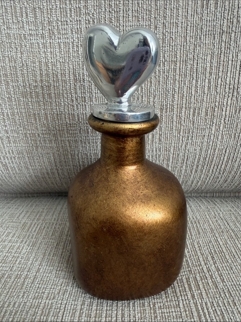 Vintage Glass Hand Painted Perfume Bottle Heart Cap Mexico